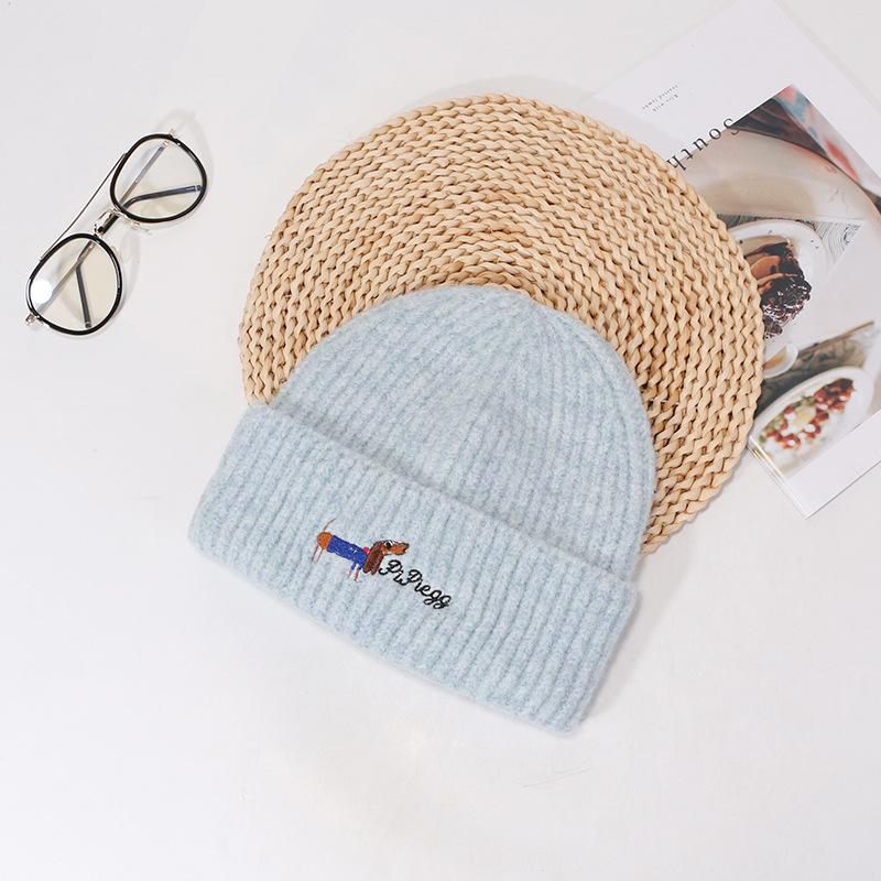 Ins Cute Puppy Knitted Hat for Women Autumn and Winter Students Cold Protection and Warm Versatile Wool Hat Couple Pullover Hat