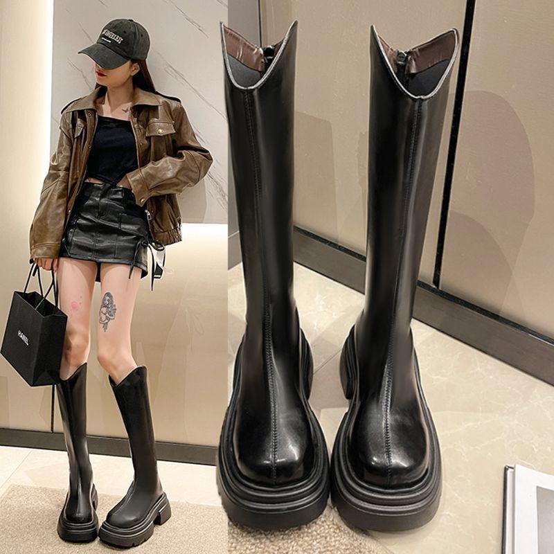 Long Boots Women's 2025 Spring and Autumn New Korean Version Versatile High Boots Rear Zipper Thin Boots But Knee Mid-tube Boots