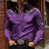 Western Long-sleeve Shirt with Bull Emblem, Stylish Casual Wear for Men