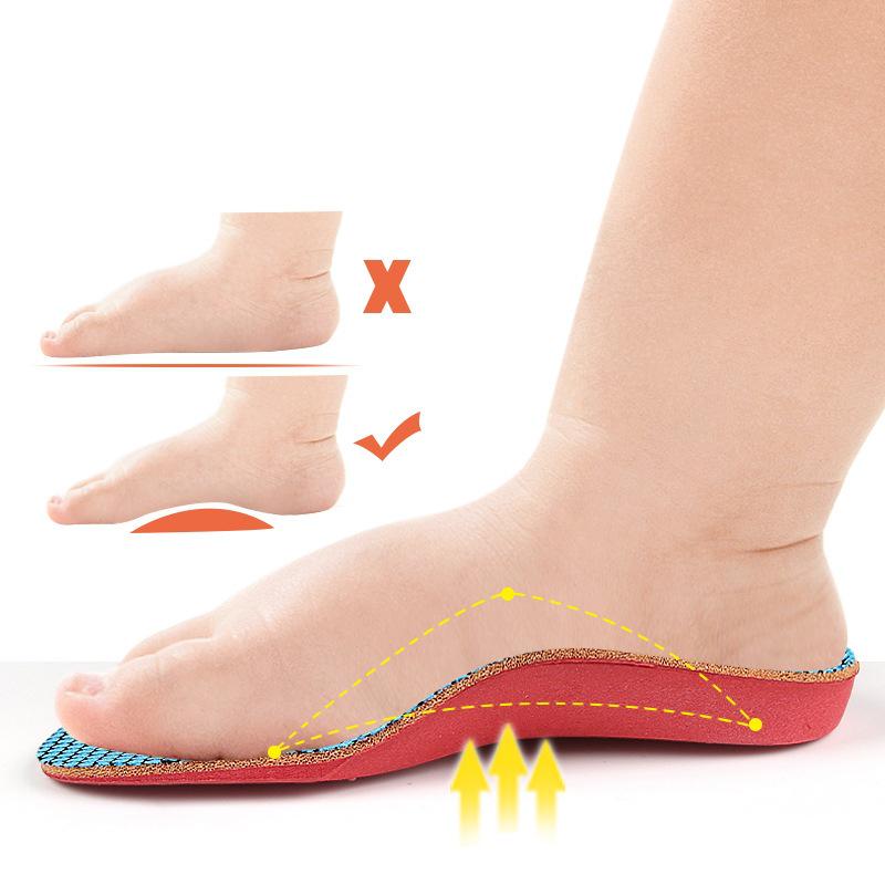Children's Arch Support Insoles for Flat Feet, Inward/Outward Bowed Feet, O/X Leg Adjustment, and Foot Inversion/Eversion.