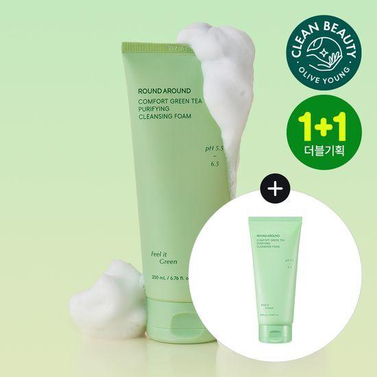 Round Around Comfort Green Tea Mildly Acidic Cleansing Foam 200ml Double Limited Edition