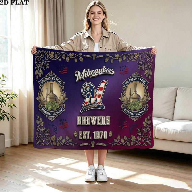 Milwaukee Brewers Print Flannel Blanket High Quality Warm Comfortable Cover for All Seasons Perfect for Gifts Home Decor