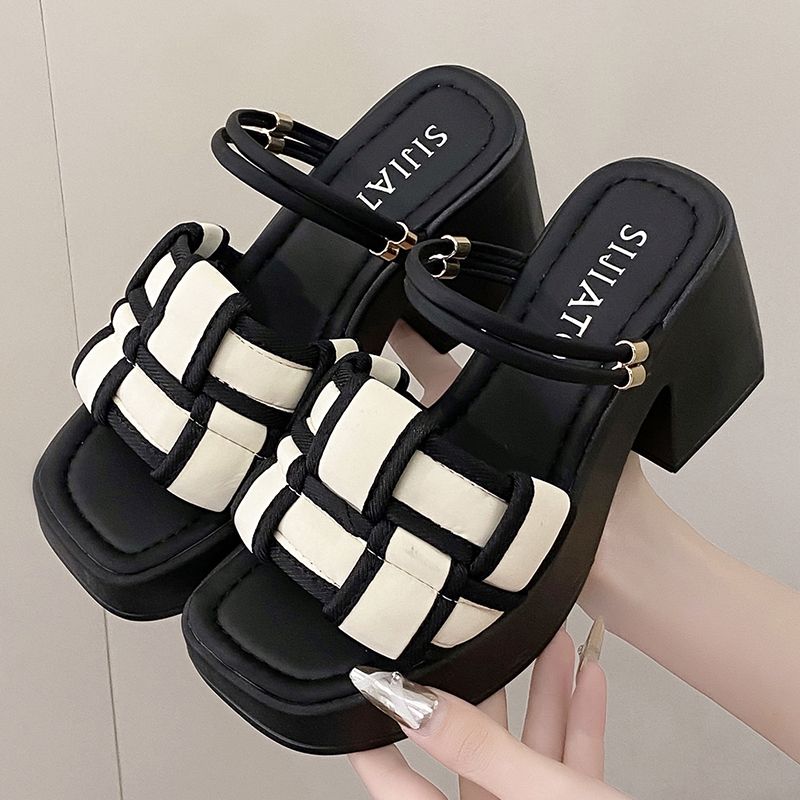 Модные женские сандалии Черный цвет Надпись Женская обувь Супервысокий каблук Платформа 2025 Роскошная летняя распродажа по дешевой ликвидационной цене Тренд