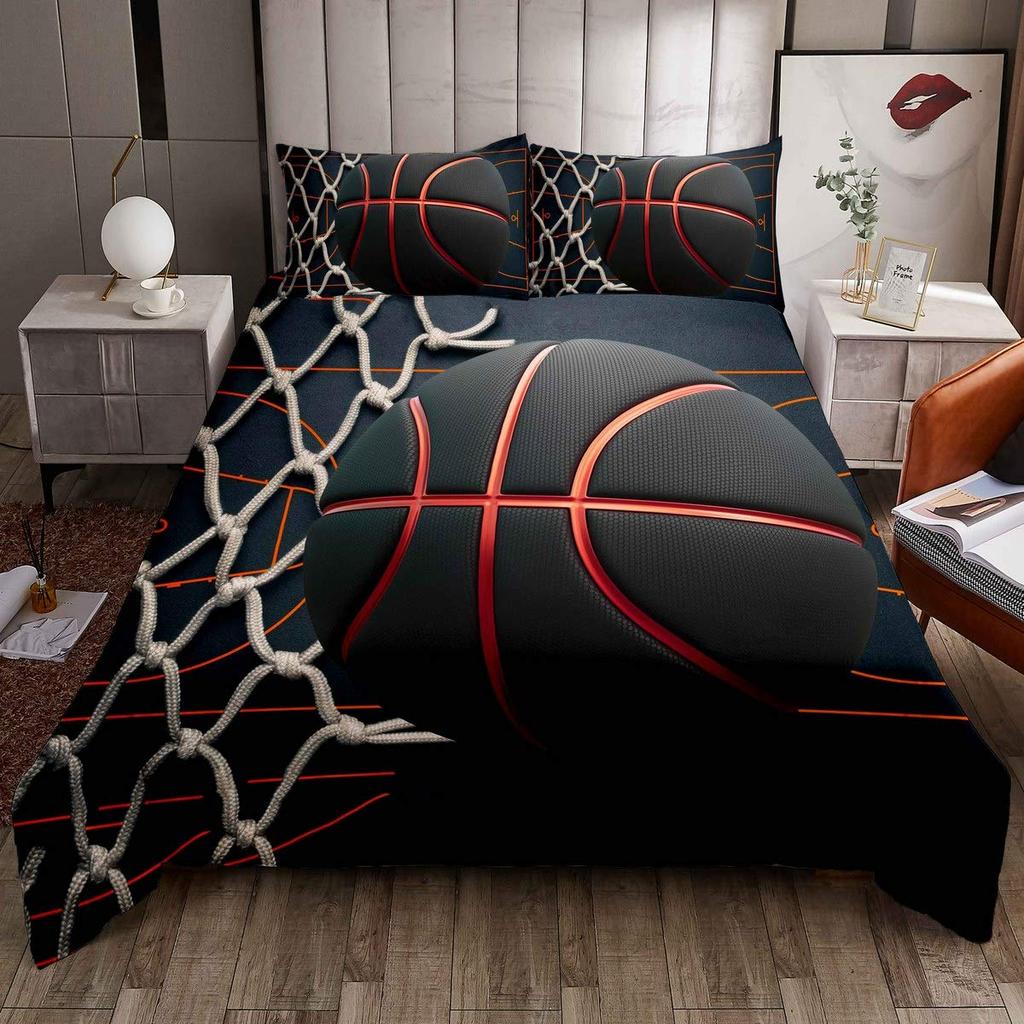Basketball Duvet Cover Set Queen,Sports Gaming Comforter Cover For Boys Girls,Black Graffiti Bedding Set Sports Bedspread Cover