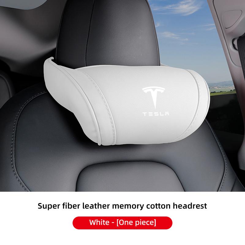 High-end Leather Car Seat Headrest Memory Foam Comfort Neck Pillow For Tesla Model 3 Y S X Cybertruck Juguete Coil Auto Interior