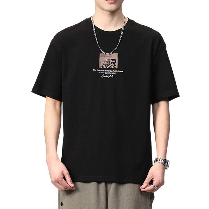 Простой дизайн, мужская футболка из чистого хлопка с круглым вырезом и половиной рукавов, повседневная свободная футболка, мужской пуловер в стиле хип-хоп, рубашка