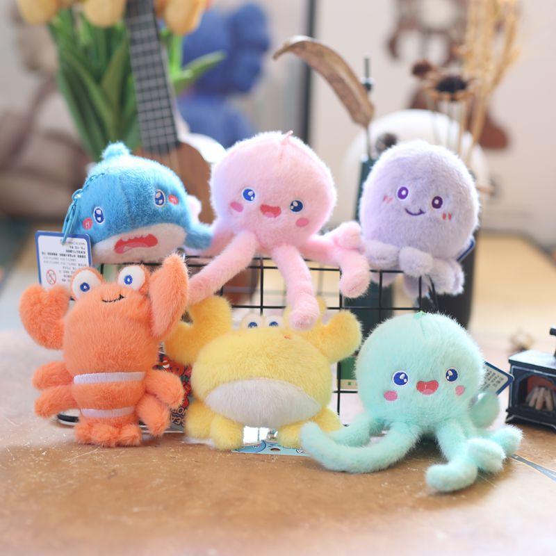Cute Cute Marine Animal Jellyfish Pendant Plush Toy Doll Crab Lobster Keychain Bag Hanging Decoration