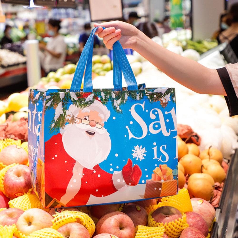 Christmas Gift Bags Large Size with Handles Christmas Tote Bags Bulk Reusable New Year Packaging Present Gift Santa Claus Bag