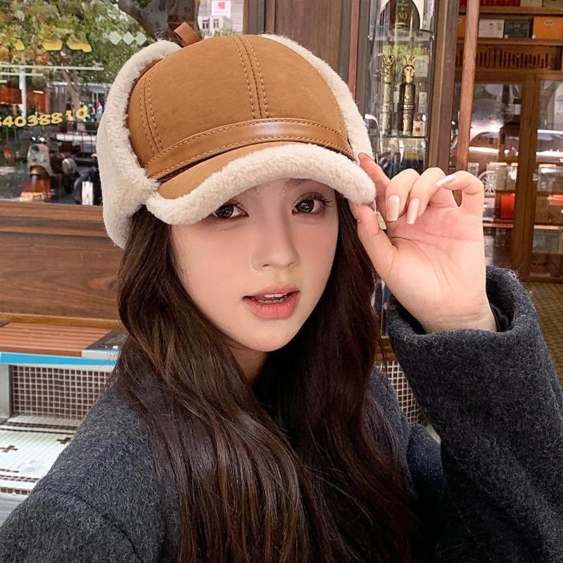 Женские Меховые Шапки-Ушанки из Овечьей Шерсти Теплые Толстые Шапки-Авиаторы Девушки Меховая Бейсболка Русская Унисекс Шляпа Высокого Качества Зимняя Кожаная Шляпа
