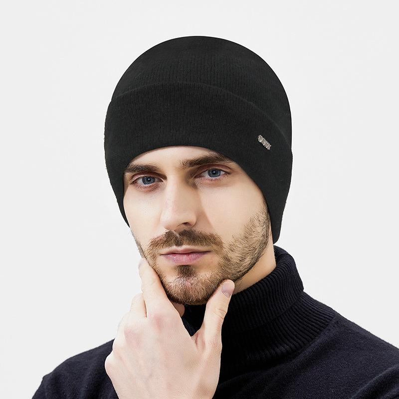 Winter Wool Plush Knitted Hat Men's Outdoor Travel Cycling Cold-Proof Ear Cover Head Wool Hat
