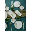 Botanical Green Camellia Leaf Patterned Luxury Ceramic 14 Piece Breakfast Set For 6 Persons