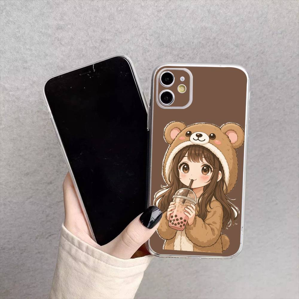Чехол для телефона с рисунком мультяшной девочки для iPhone17,16,15,14,13,12,11 Plus,Pro Max Мягкий прозрачный чехол