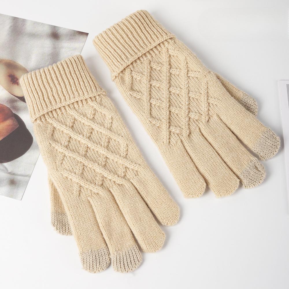 Вязаные перчатки теплые однотонные женские осенне-зимние вязаные перчатки для отдыха на открытом воздухе перчатки с тремя пальцами для сенсорных экранов