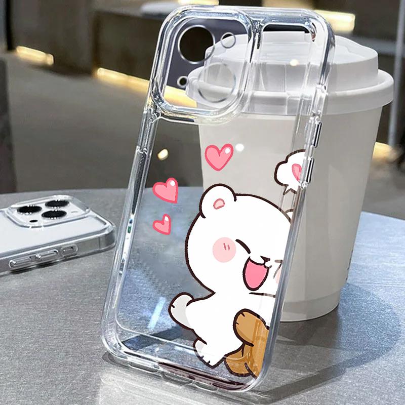 Милый Мультяшный Медведь Веселая Пара Чехол Для Телефона Для IPhone 17e Air 17 16 16e 13 12 11 Pro Max 15 14 Plus Прозрачный Мягкий Защитный Чехол