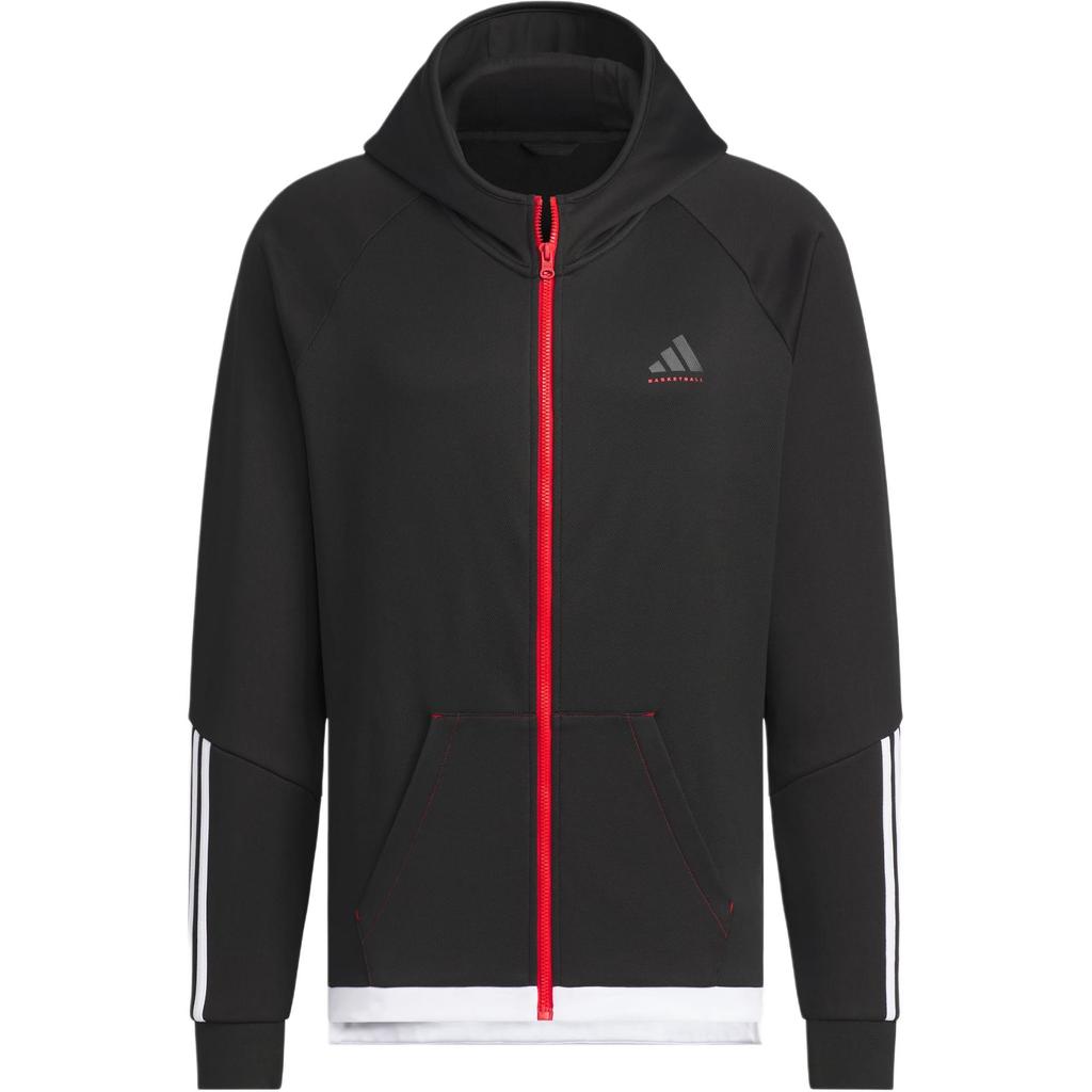Adidas Баскетбольная куртка FW24 с капюшоном на молнии, модная универсальная мужская куртка, черная JL7586
