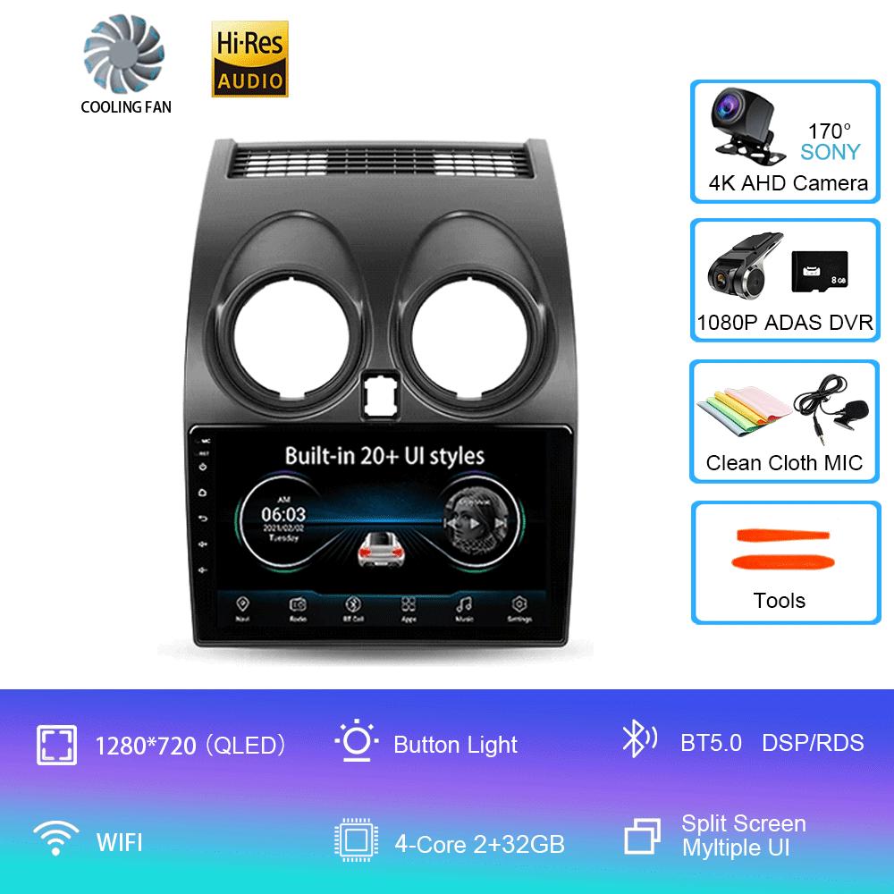 Автомагнитола Android 14 для Nissan Qashqai 1 J10 2006 - 2013 Мультимедийный видеоплеер Навигация GPS Нет 2din 2 din