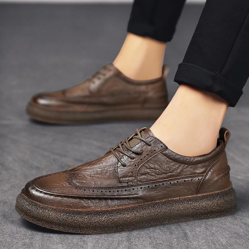 Модные мужские туфли-броги на открытом воздухе в британском стиле, кожаные туфли на шнуровке, модная повседневная обувь для деловых людей, обувь Chaussure Homme