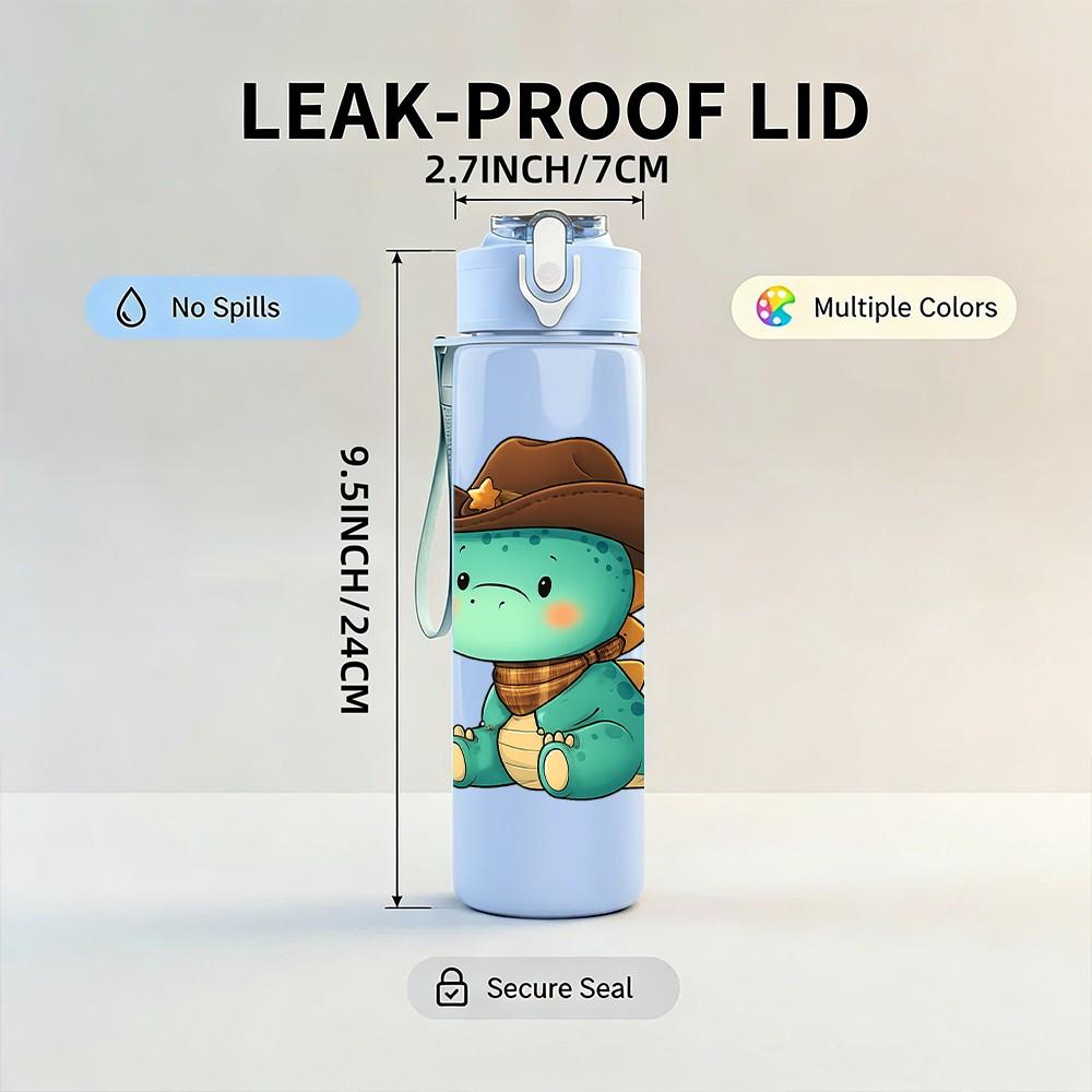 1PC Cowboy Dinosaur Cartoon 750ml Color Plastic Sports Water Bottle Leakproof Flip Straw Lid Suitable for Sports Office Home Use