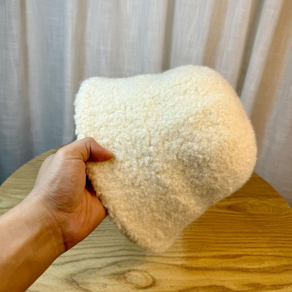 Lamb Wool Bucket Hat Women's Autumn and Winter Thickened Warm Basin Hat Solid Color Wool Bucket Hat
