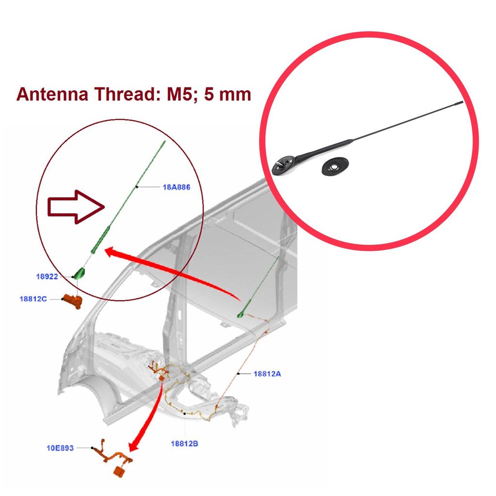BSP1098 Roof Aerial Antenna Whip Rod Mount Base M5 for Ford Transit Custom Tourneo Connect Fiesta B Max EcoSport 9T1T18828AA