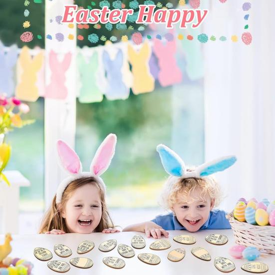 27 шт. пасхальных яиц для детей, семейные пасхальные яйца, наполнители для корзинок, деревянные погашаемые наградные жетоны с выгравированными высказываниями