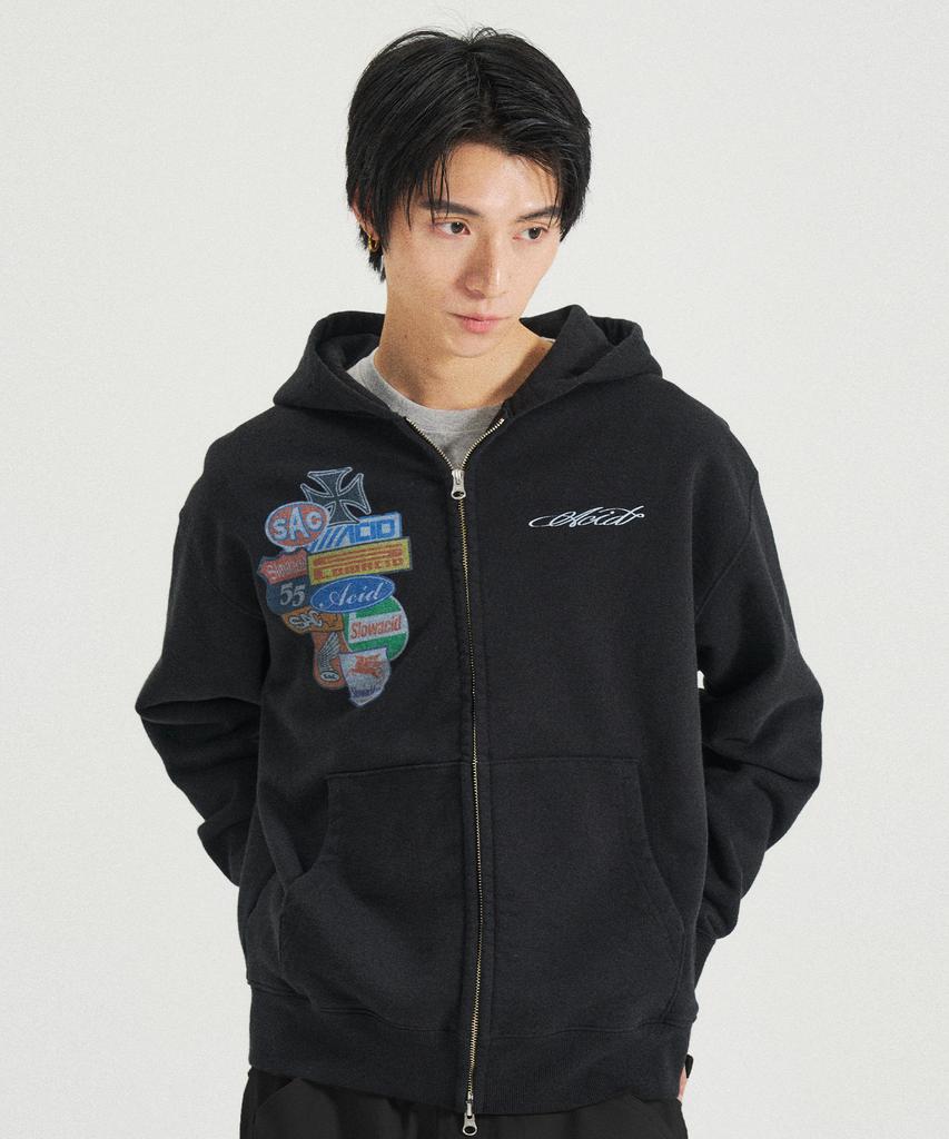 Худи на молнии Slowacid Vintage Sponsor [Черный]
