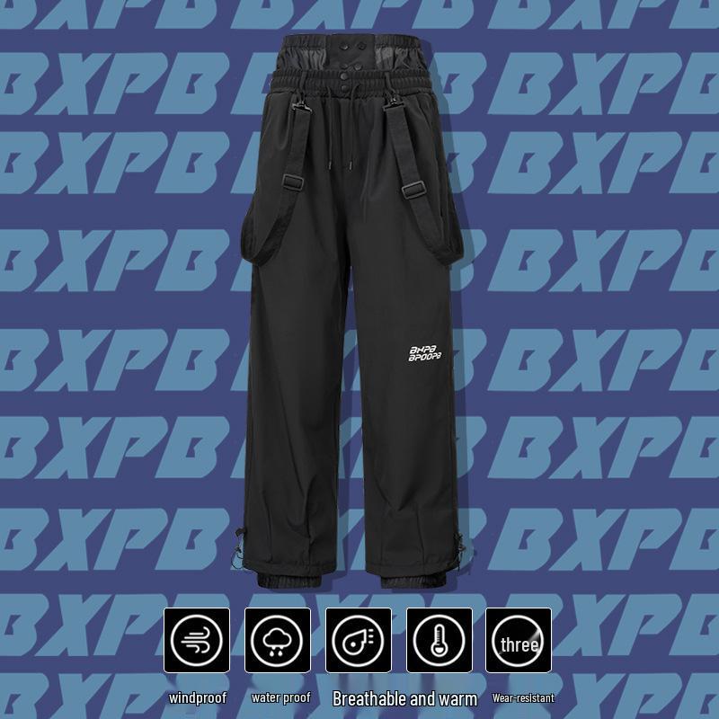 Водонепроницаемые ветрозащитные горнолыжные брюки со съемными лямками - Унисекс, однотонная снегозащитная одежда для катания на лыжах на открытом воздухе