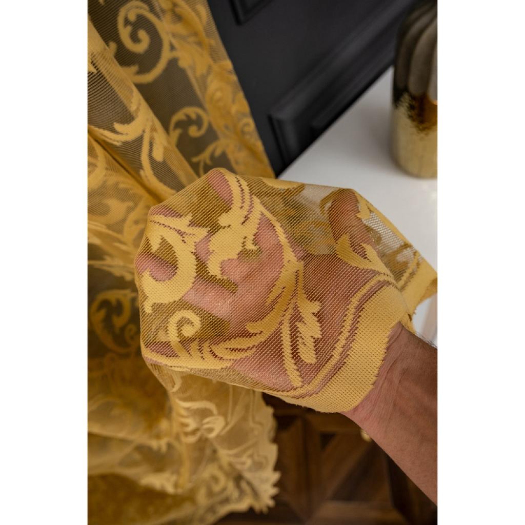 Узор Корона Шаль 1/3 Частая Батарея, Тюль Занавес Одно Крыло - Горчичный