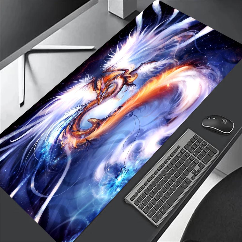 FIRE and ICE Enchanted Dragon Extra Big Mouse Pad Rubber Desk Pad Durable Locking Edge Laptop Mouse Mat for Gamer Home Office