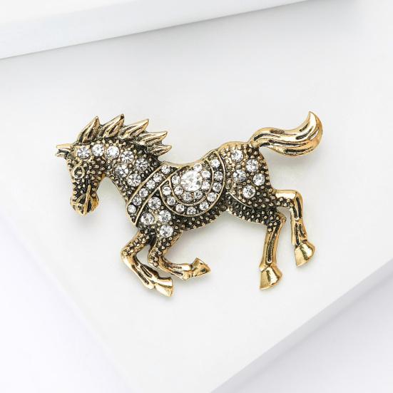 Vintage Rhinestone Horse Brooch Alloy Running Horse Lapel Pin Sweater Cardigan Coat Business Suit Decoration Men Women Clothing Accessories