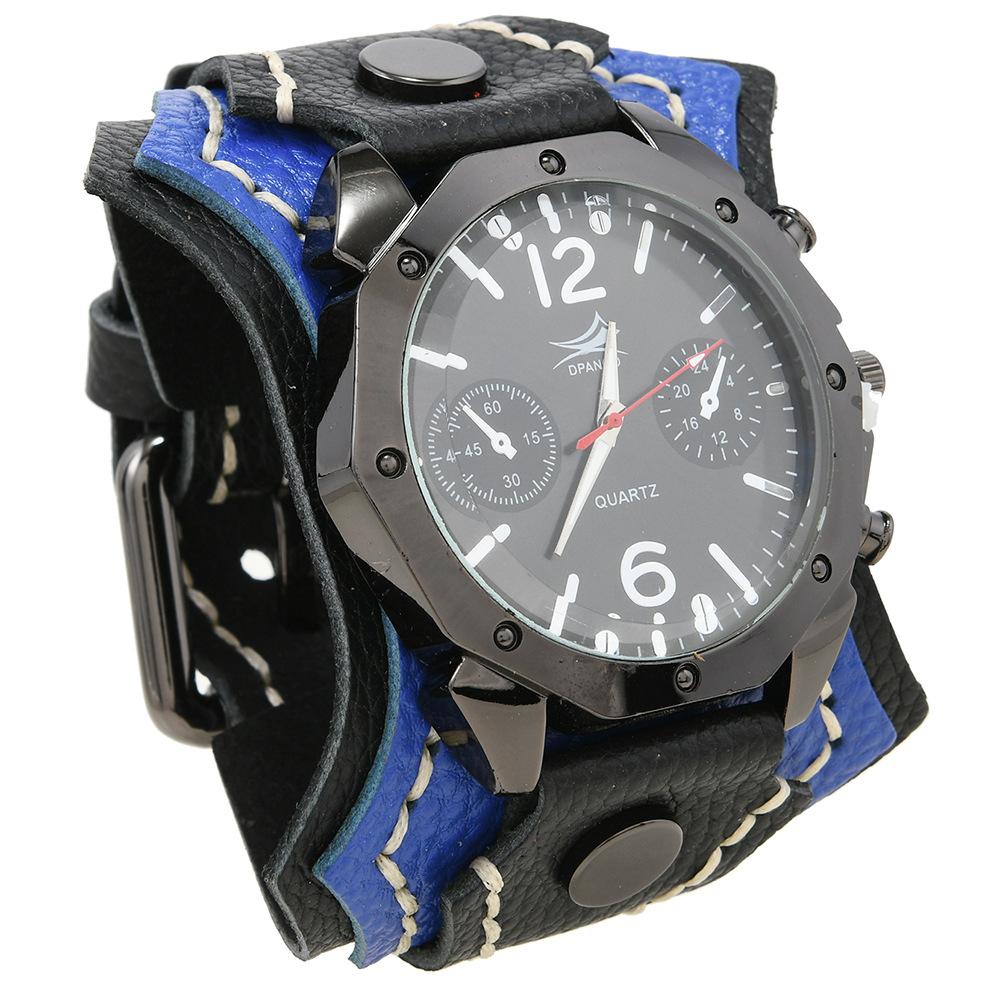 Punk Vintage Men's Multi Layer Hand Stitched Cowhide Leather Strap Large Dial Watch