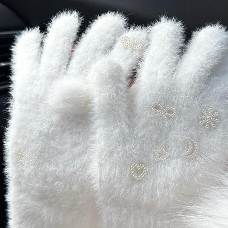 Перчатки Искусственный мех норки Мех кролика Вязаные повседневные перчатки Пряжа