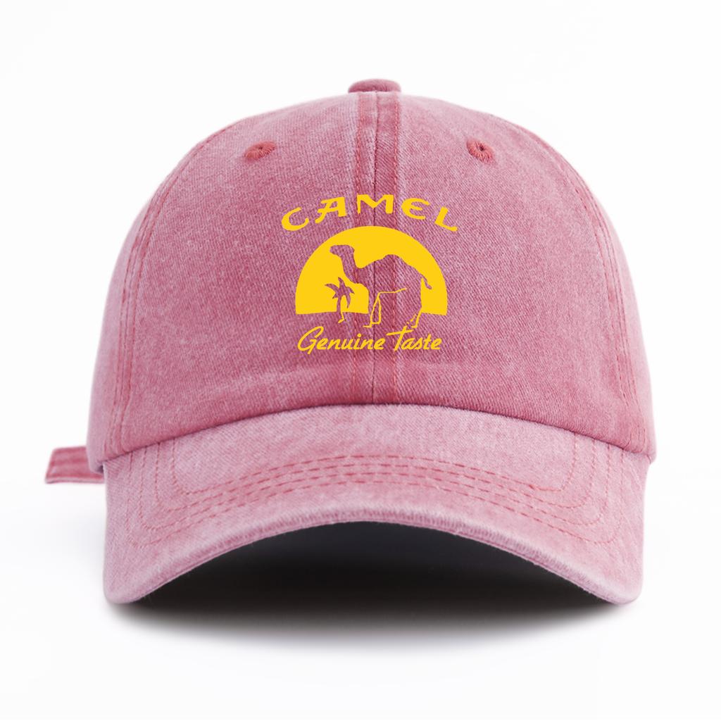 1 шт. Стильная washed бейсболка с принтом CAMEL для взрослых, Минималистичный ретро стиль, Повседневная, Мягкая, Регулируемая, Кепка 'Dad Hat', Идеально в качестве подарка