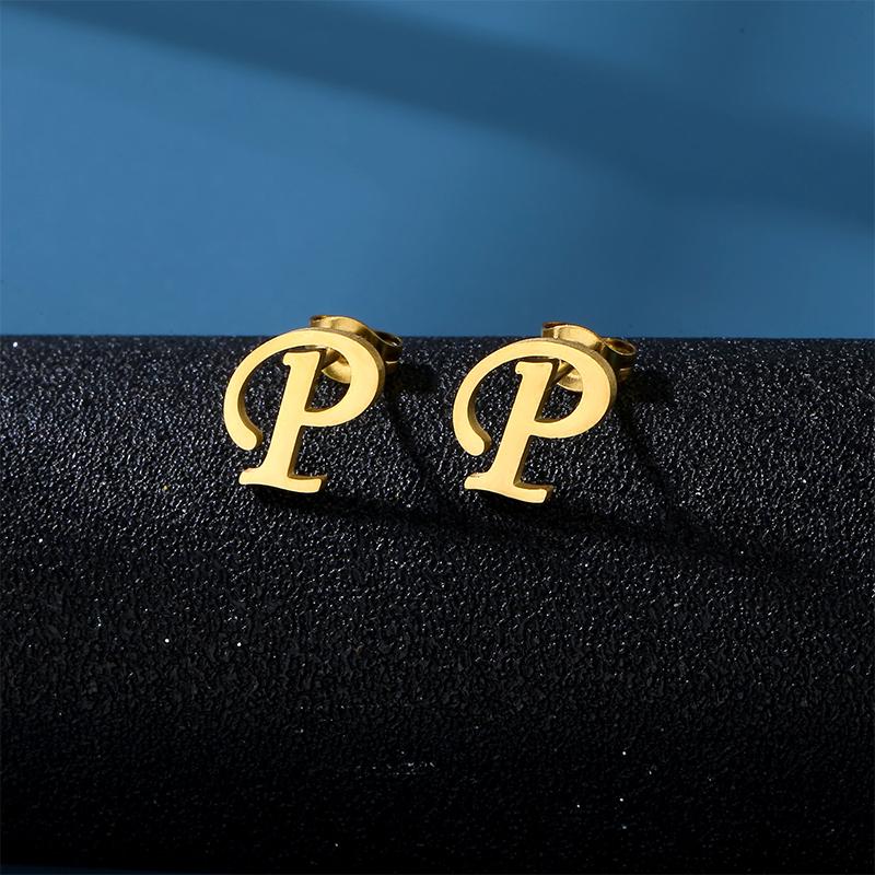 Ins Нержавеющая сталь Lucky AZ 26 Серьги с буквами алфавита Водонепроницаемые золотые серьги-гвоздики Ювелирные изделия Подарочные