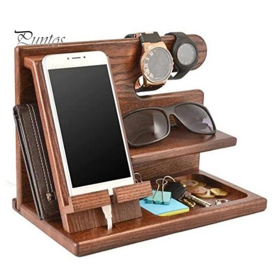 Подставка для зарядки телефона, деревянная настольная стойка-органайзер, устойчивая конструкция с пазами, держатель мобильного телефона для домашней комнаты