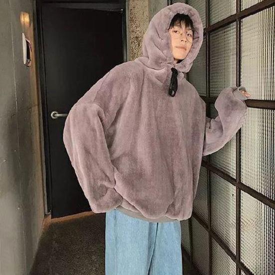 Толстовка с капюшоном на шнурке, с длинными рукавами, эластичными манжетами, плотная, теплая, однотонная, двусторонняя плюшевая, унисекс, Осень-Зима
