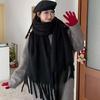 Women Winter Scarf Solid Color Thickened Warm Shawl Scarf with Tassel Design Cold Weather Fashion Accessories