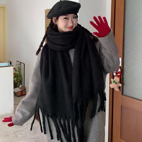 Women Winter Scarf Solid Color Thickened Warm Shawl Scarf with Tassel Design Cold Weather Fashion Accessories