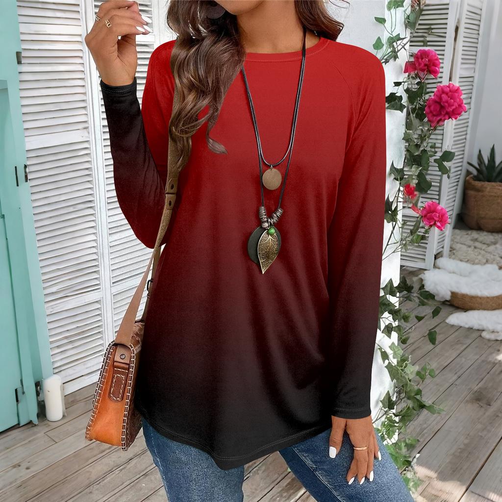 Women's Casual Plus SizeLong Sleeved Round Neck Vintage Ethnic Printing T-shirt Top Pullover