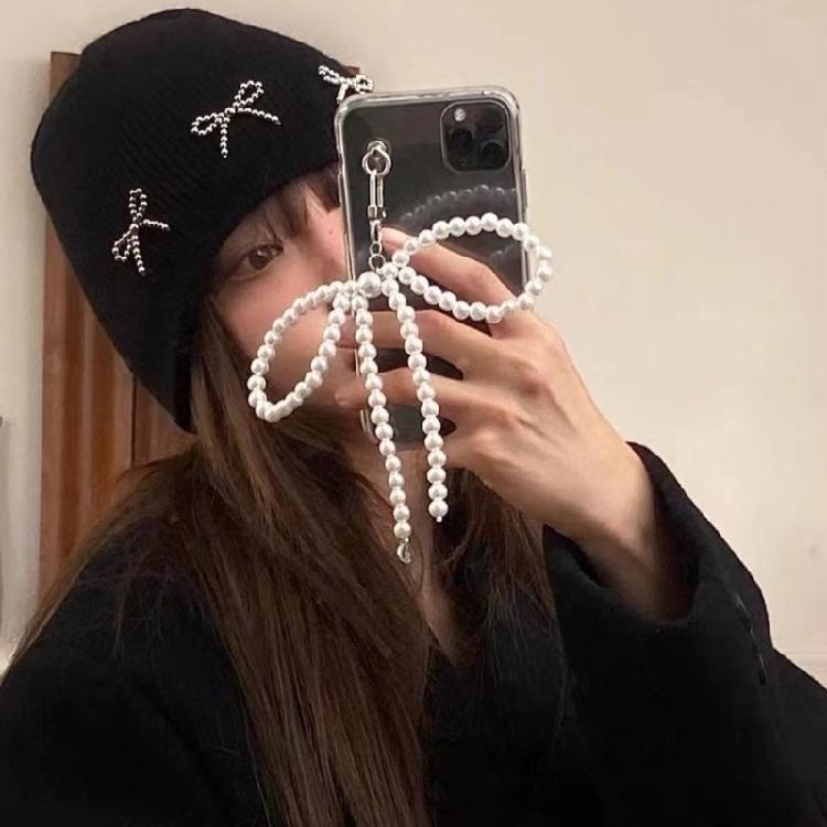 Fashion Pearls Beaded Bowknot Keychain Pendant Decoration Bag Backpack Charm