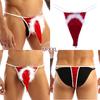Men's Red Velvet Christmas Cosplay Costume Santa Hat Shaped G-String Thong Underwear with Bell