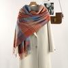 Fall Winter Women’s Patchwork Plaid Print Fashion Scarf with Fringes Faux Pashmina Warm Shawl Soft Comfortable Stylish Scarf for Travel Office