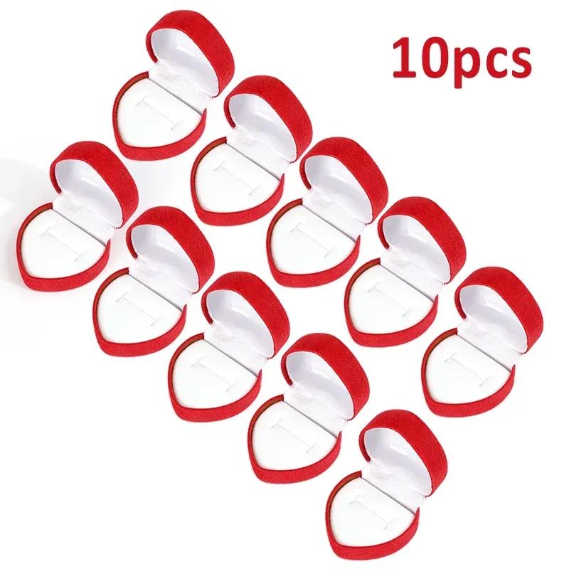 Флокирование Красные коробки для колец в форме сердца Ювелирные изделия Серьги Витрины Держатель Подарочная коробка Обручальное кольцо Коробка Прилавок Упаковка Кольца