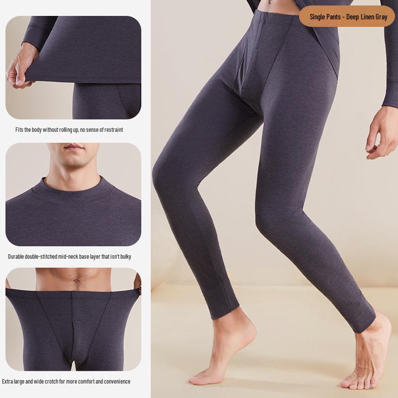 Мужской термокомплект с флисовой подкладкой - Теплоудерживающий базовый слой из хлопка и шерсти с футболкой и брюками