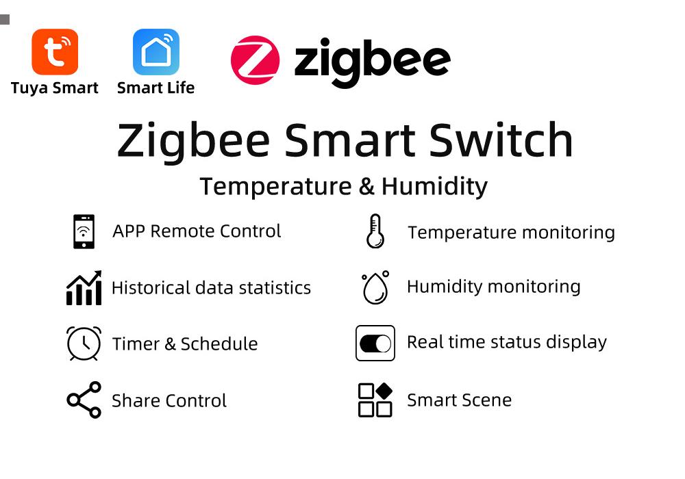 Умный Zigbee выключатель температуры и влажности с голосовым управлением Alexa/Google