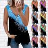 Women's Top Summer New Colorful Octopus Flower Printed Casual Plus Size Sleeveless Zipper V-neck Top Tank Top