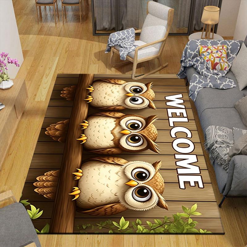 1Pc Welcome Owl Family Rug, Office Carpet Indoor Outdoor Doormat, Non-Slip Soft, Living Room, Christmas Halloween Gift. M928115