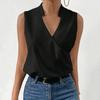 Летний жилет без рукавов с v-образным вырезом и воротником-стойкой, тонкая женская летняя однотонная свободная футболка, уличная одежда
