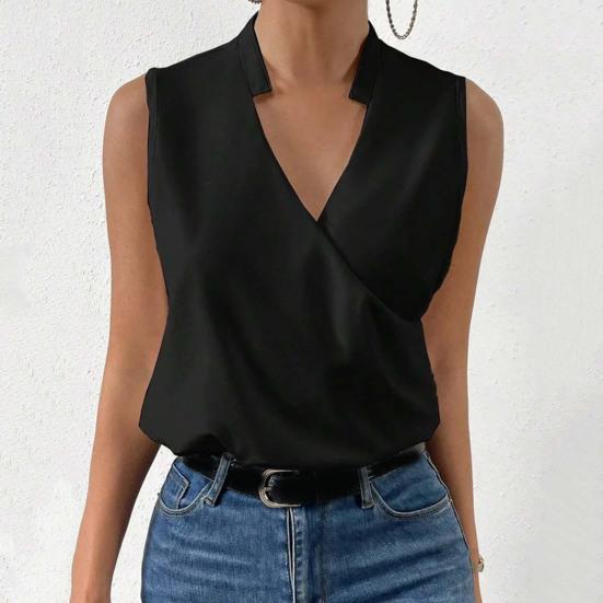 Летний жилет без рукавов с v-образным вырезом и воротником-стойкой, тонкая женская летняя однотонная свободная футболка, уличная одежда