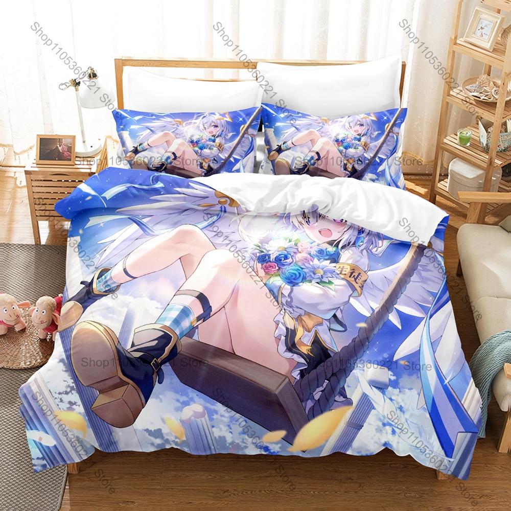 Cool Amane Kanata Blue Hair Wing Angel Anime Print Duvet Cover + 2 Pillowcases Soft Pastel Microfiber Bedroom Decor